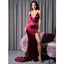 Love&Lemonade Sexy Deep V-Neck Burgundy Cut Out Sling Open Back Bodycon Long Dress LM81222-1