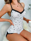 Women's Contrast Lace Cami Romper With Heart Print