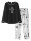 Women's Anime Print Black Pajama Set - Pullover & Elastic Waist Pants