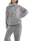 Women's Plush Fluffy Pajama Set with Kangaroo Pocket Pullover & Jogger Pants