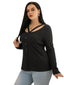Plus Size Round Neck Button Design Cut Out Tee