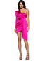 Sexy Chic Pink One-Shoulder Puff Sleeve Bodycon Party Dress With Ribbon
