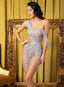 Flash Silver Sexy Ladies' One Shoulder Slip Style Party Dress