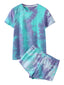 Women's Tie Dye Pajama Set - Short Sleeve, O-Neck, Soft Summer Sleepwear, 2-Piece