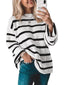 Women Black and White Striped O-Neck Casual Loose Fit Preppy Sweasters