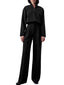 Solid Zip Front Hasp Long Sleeve Lapel Two Pieces Set