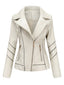 Women Solid Color Faux PU Leather Motorcycle Jacket With Pocket