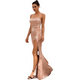 Love&Lemonade Champagne Tube Top Cut Out Fish Tail Shaped Elastic Sequin Material Long Dress LM1055