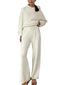 Women Solid Rib-Knit Hoodie Drawstring Wide Leg Pants Casual Long Two-Piece Set