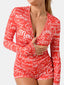 Women Letter Print V-Neck Long Sleeve Sleepwear Home Shorts Jumpsuits