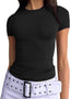 Womens Basic T-Shirts Scoop Neck Short Sleeve Crop Tops Cute Summer Tops Slim Fit Tees