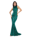 Love&Lemonade Green Collar Side Cut Out Fishtail Slim Elastic Sequins Long Dress LM1151