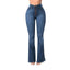 Elastic Plus Loose Denim Pocket Button High Waist Jeans - Sheseelady