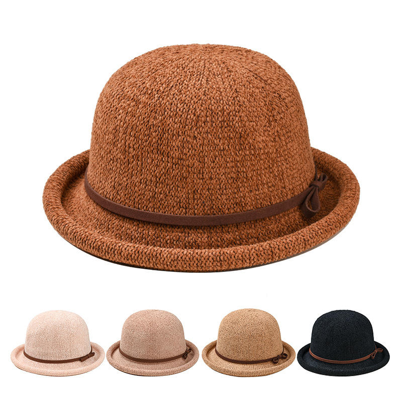 Women Ladies Shaped Dome Knot Chenille Top Hat Vintage Elegant All-Match Basin Cap Main image