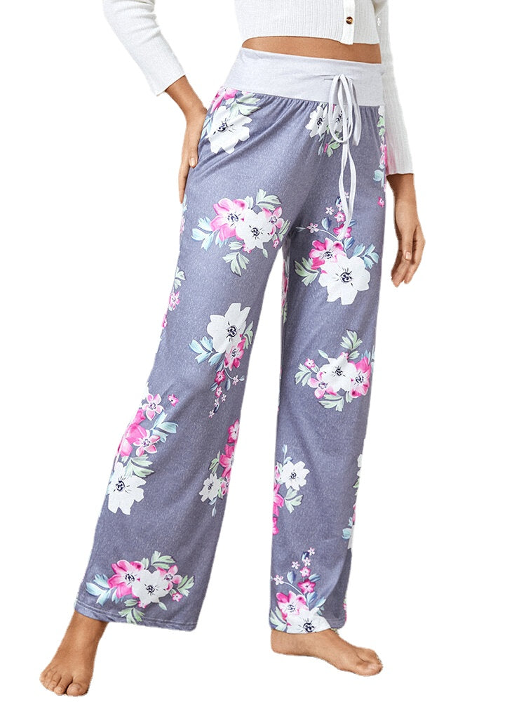 Plus Size Women Floral Printing Drawstring Waist Loose Casual Home Pajamas Pants Main image