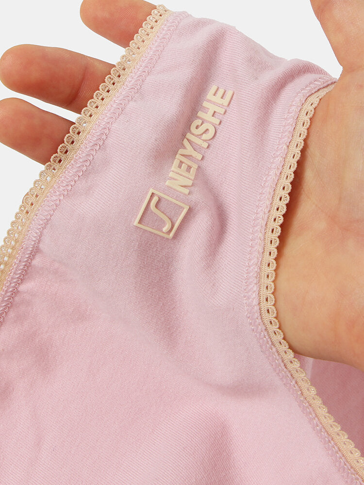Women's Lace Cotton Mid Waist Breathable Panties