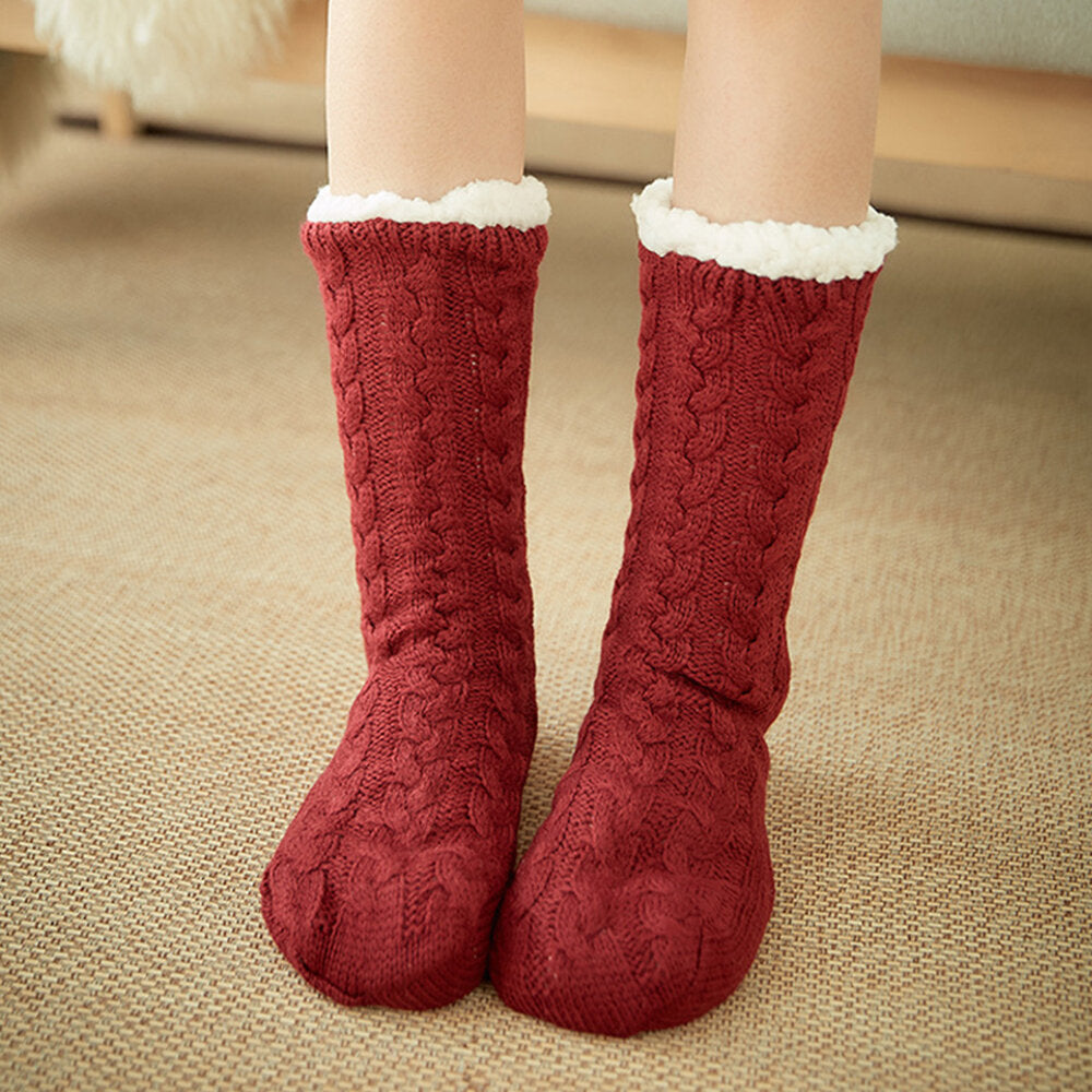 Women Warm Winter Outdoor Solid Color Plus Velvet Thicken Home Sleep Socks Tube Socks Main image