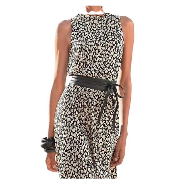 Women‘s Sleeveless Color Block Leopard Crew Neck Stylish Elegant Dress Secondary image