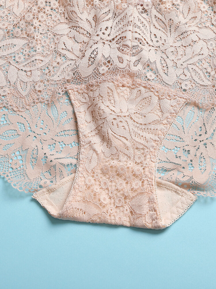 Women's Floral Lace Mid Waist Breathable Panties