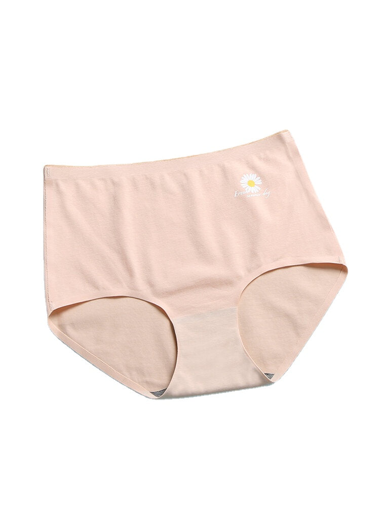 Women's Daisy Print High Waist Seamless Cotton Panties - Breathable & Antibacterial