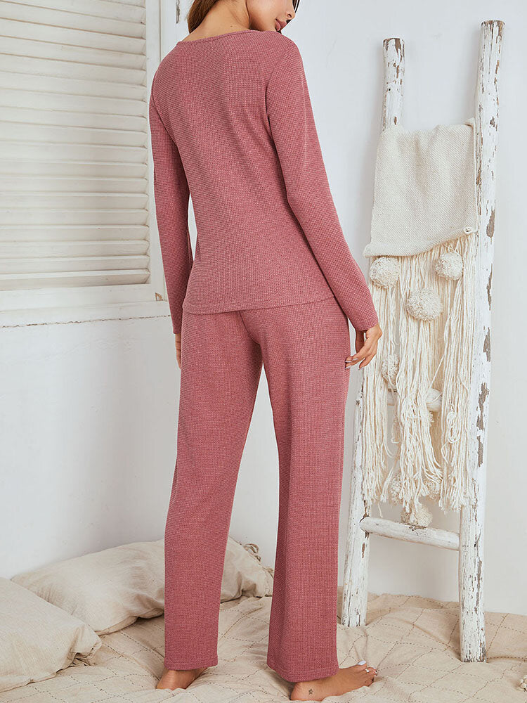 Plus Size Women's V-Neck Two-Piece Lounge Pajama Set