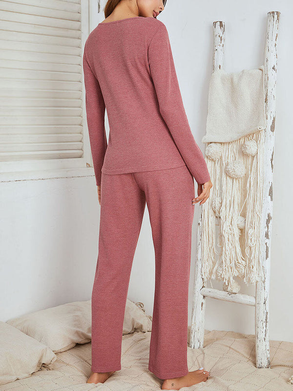 Plus Size Women's V-Neck Two-Piece Lounge Pajama Set