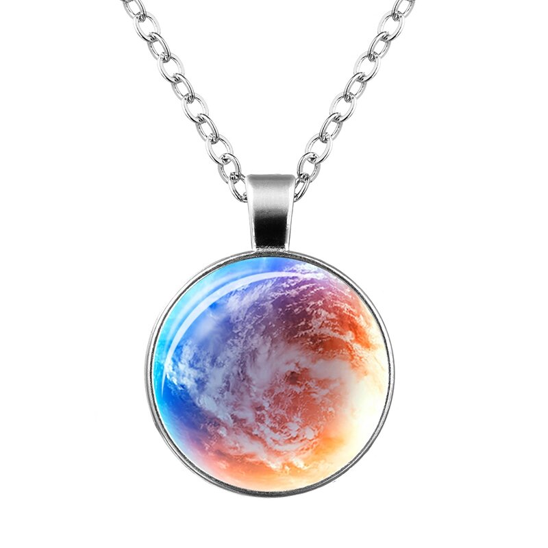 Vintage Glass Gem Cabochon Sweater Chain Luminous Planet Series Necklace for Women Main image