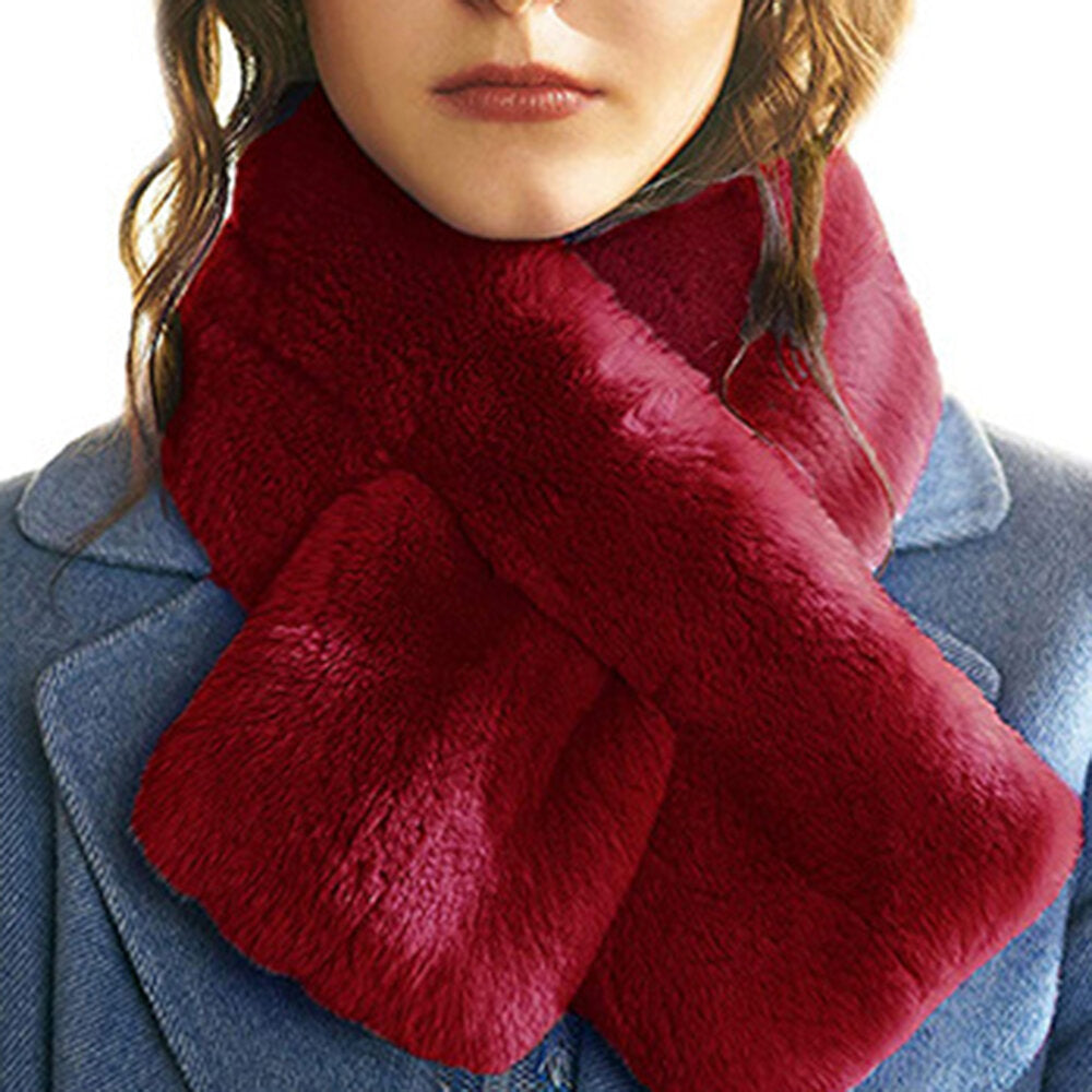 Women's Soft Faux Rabbit Fur Winter Scarf - Plush, Warm Cross Bib Secondary image