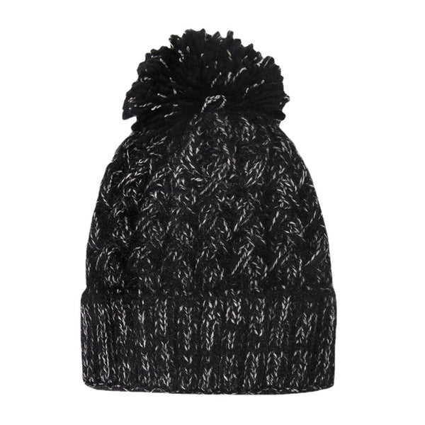 Women's Knitted Beanie Hat with Fluffy Ball, Plus Velvet, Warm Ear Protection, Mixed Colors