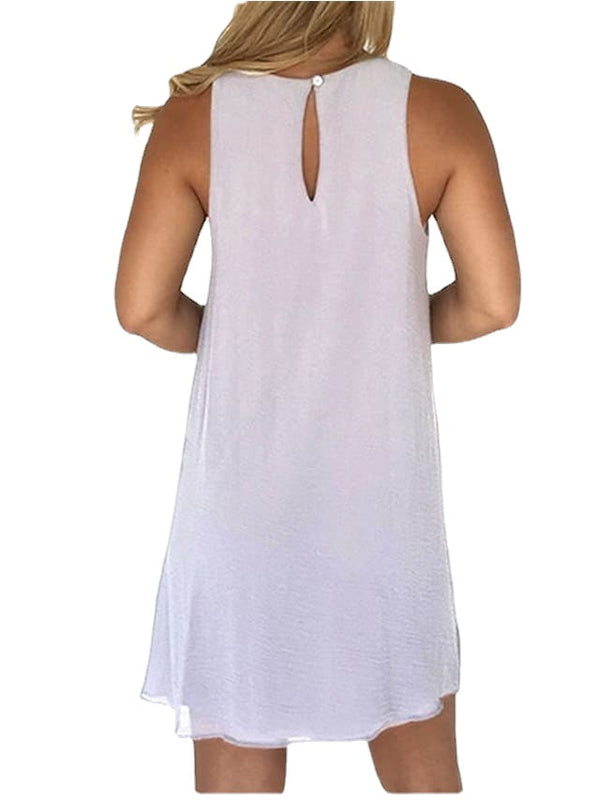 Women's Sleeveless Pure Color Mesh Crew Neck Simple Dress