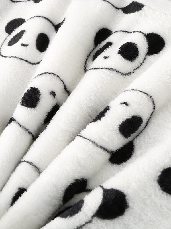 Women's Cartoon Panda Plush Pajama Set - Long Sleeve, Warm, Cozy Homewear