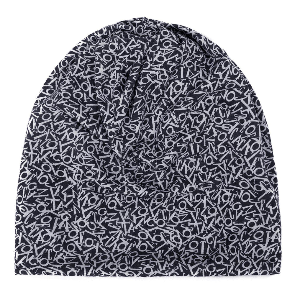 Unisex Cotton Beanie Multi-purpose Letters Print Scarf Headband Hat Secondary image