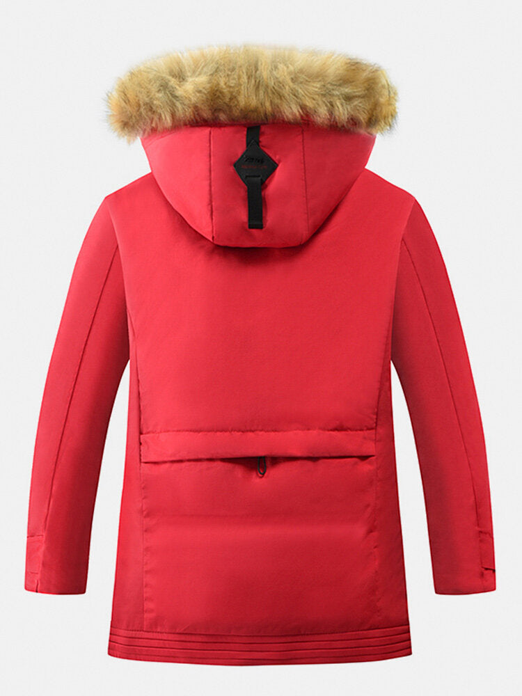 Mens Solid Winter Thicken Warm Zipper Fur Hooded Mid-Long Jacket Secondary image