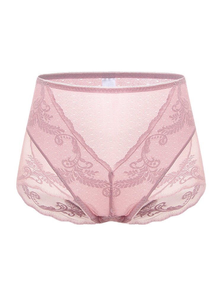 Plus Size Lace Jacquard Sheer High Waist Breathable Panties