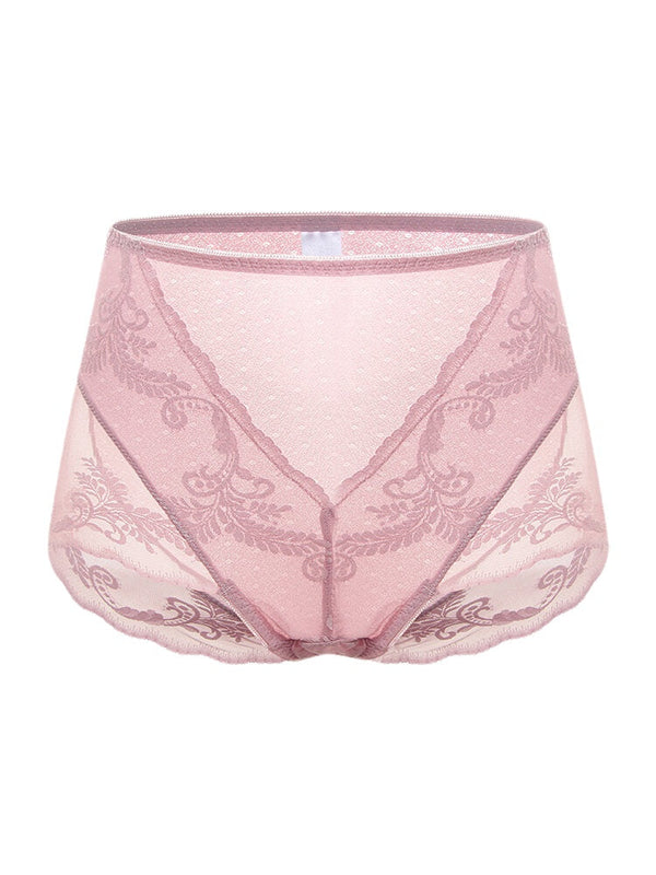 Plus Size Lace Jacquard Sheer High Waist Breathable Panties