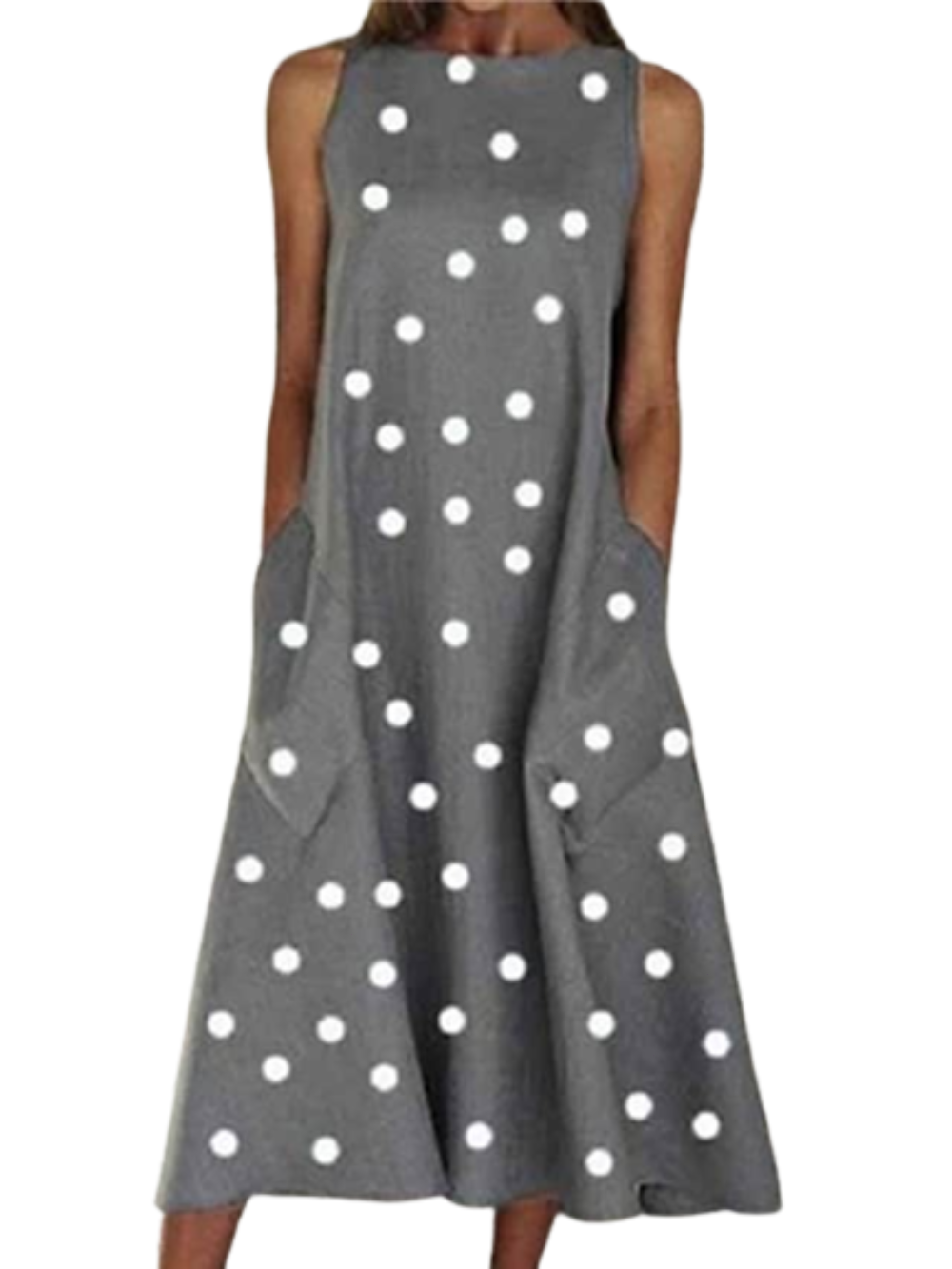 Women's Sleeveless Polka Dot Print Crew Neck Dress With Pocket Secondary image