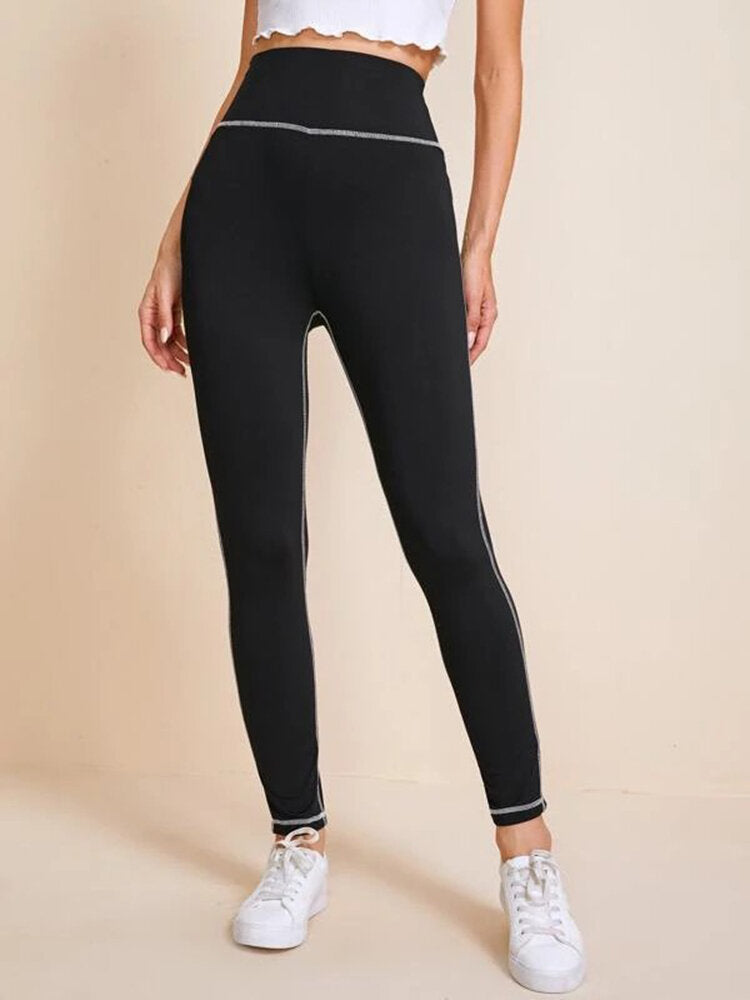Women Solid Color High Waist TopstitchYoga Leggings
