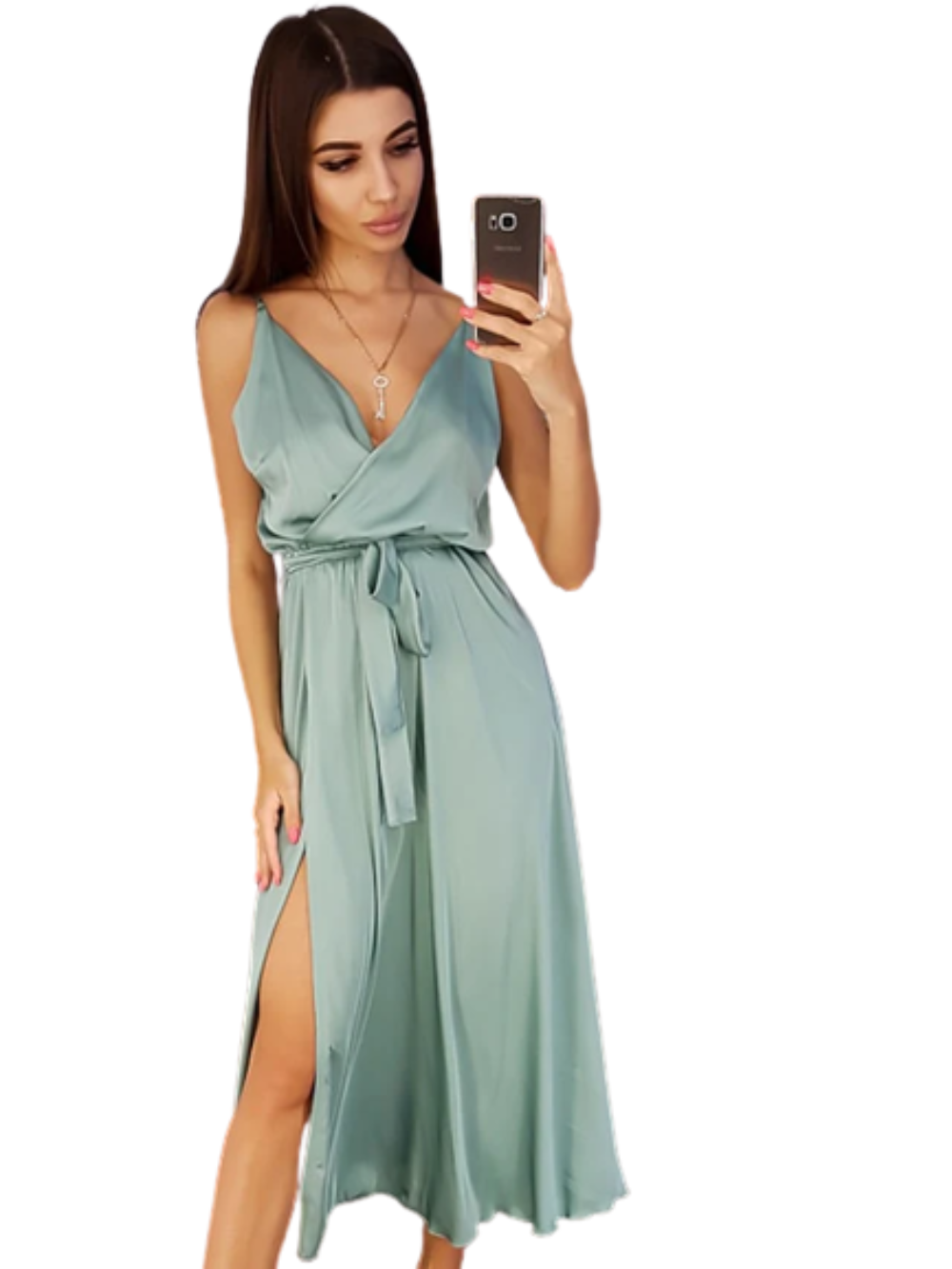 Fashion Women‘s Sleeveless Pure Color Casual Party Sexy Lace up Long Dress Secondary image
