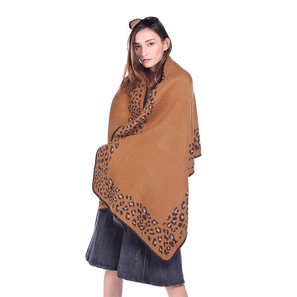 Women Printing Winter Warm Scarf Casual Leopard Pattern Scarf Shawl
