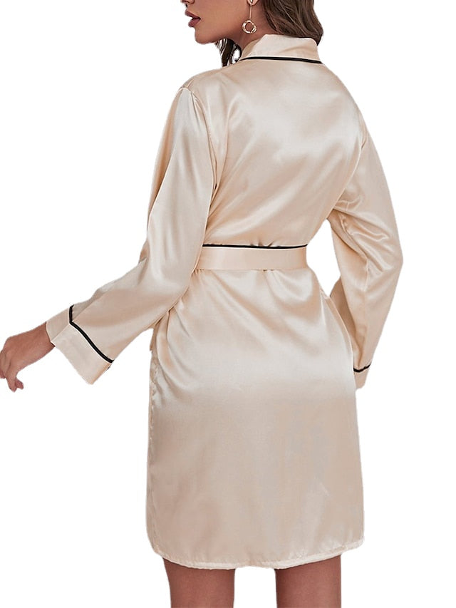 Elegant Women's Satin V-Neck Wrap Mini Dress - Luxury Solid Color Lounge Wear Main image
