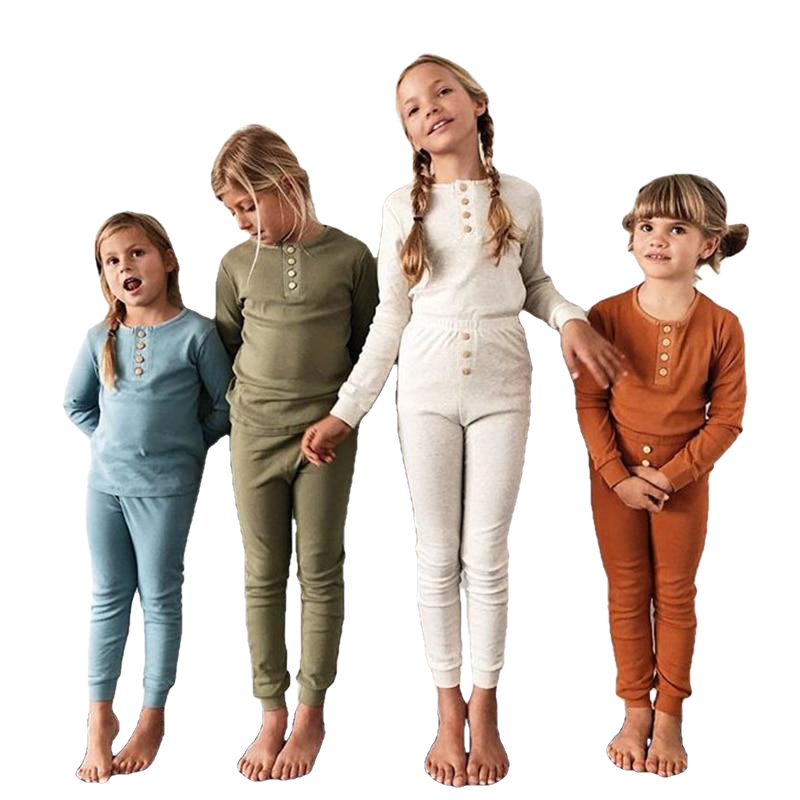 Elegant Nightwear Solid Color Pajamas Set For Unisex Kids Secondary image