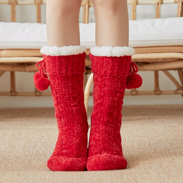 Women Warm Winter Outdoor Solid Color Plus Velvet Thicken Home Sleep Socks Tube Socks With Fluff