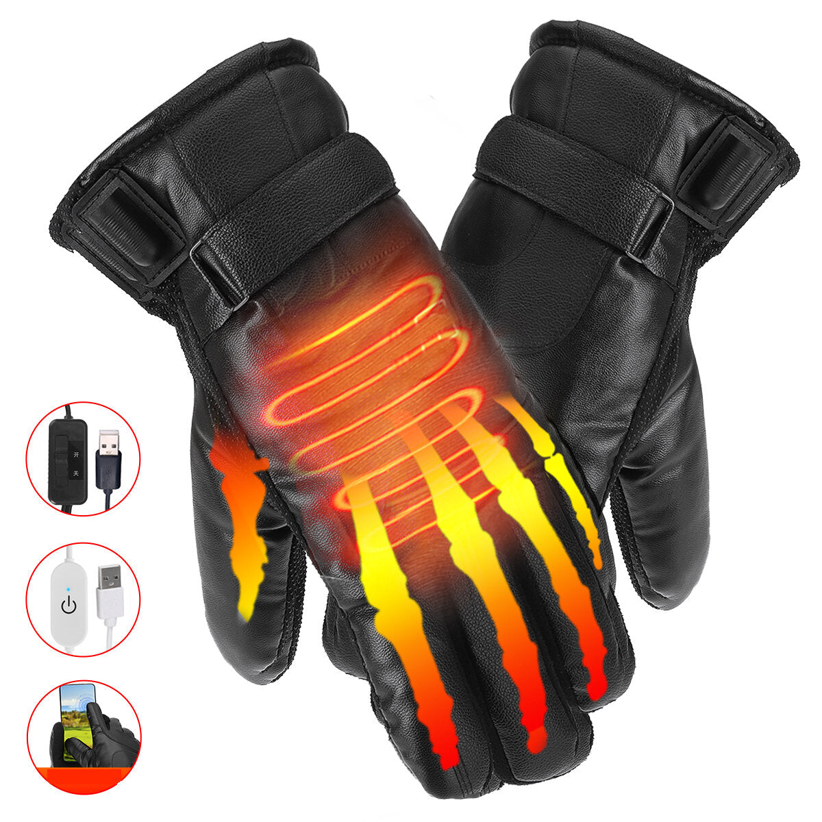 1 Pair Winter Heated Gloves USB Rechargeable Electric Thermal Insulated Gloves for Winter Sports Climbing Cycling Main image