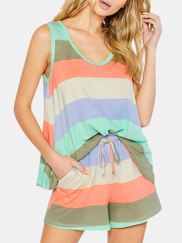 Plus Size Women's Striped Sleeveless Pajama Set - Soft Sleepwear Tank Top