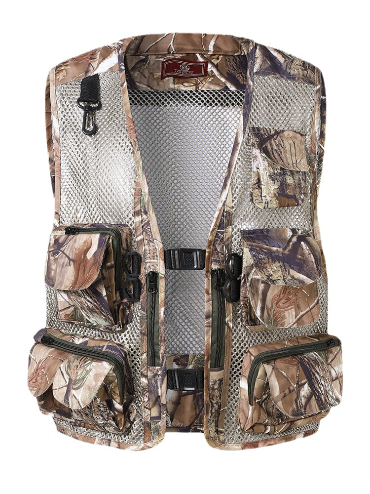 Men Mesh Patchwork Zip Designed Camping Style Pocket Waistcoats Main image