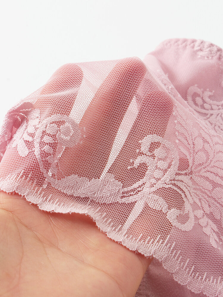 Plus Size Lace Jacquard Sheer High Waist Breathable Panties