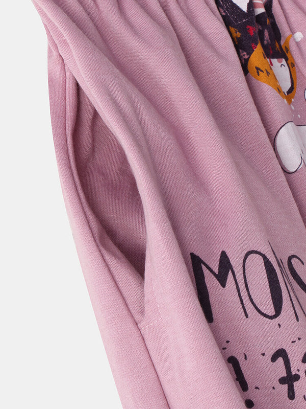 Women's Cartoon Print O-Neck Loose Pajama Set