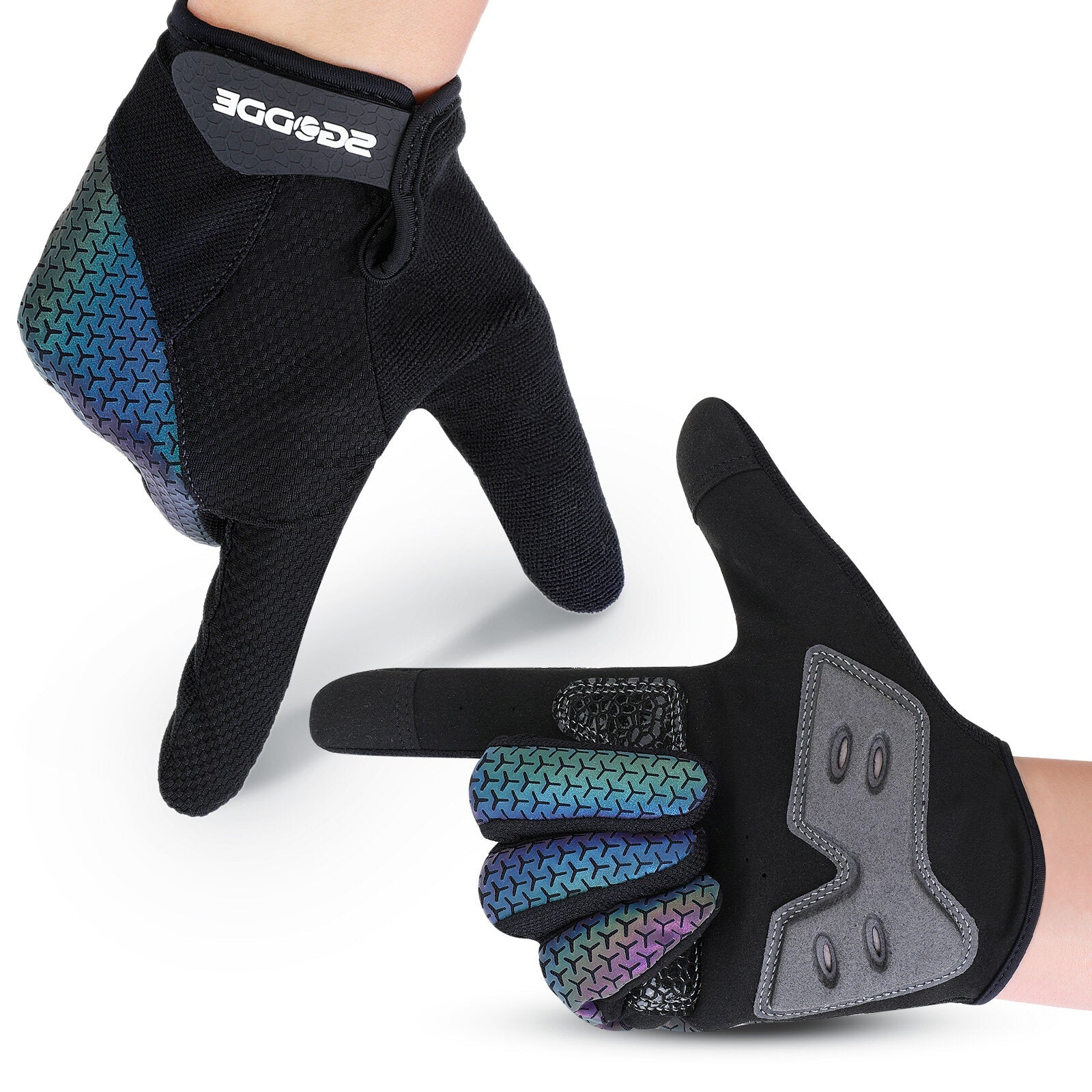 A Pair Colorful Glow Breathable Anti-Slip Full Finger Touch Screen Outdoors Motorcycle Riding Gloves Main image