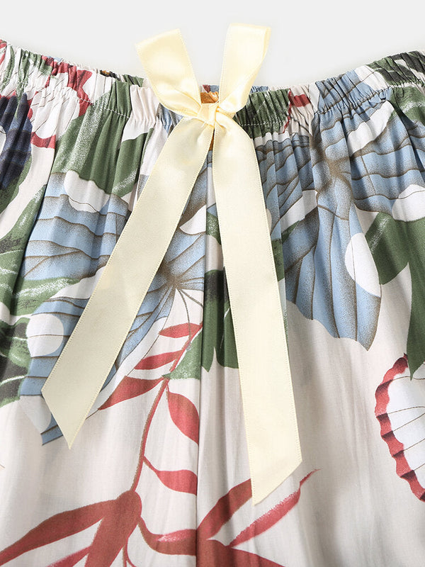Women's V-Neck Butterfly Floral Pajama Set - Comfy Loungewear