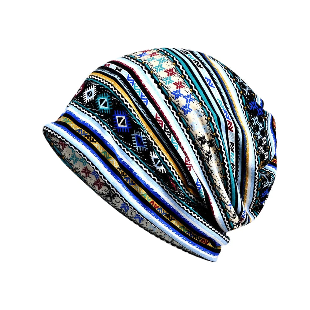 Women Winter Cotton Multi-purpose Flower Printing Casual Beanie Cap Neck Headgear